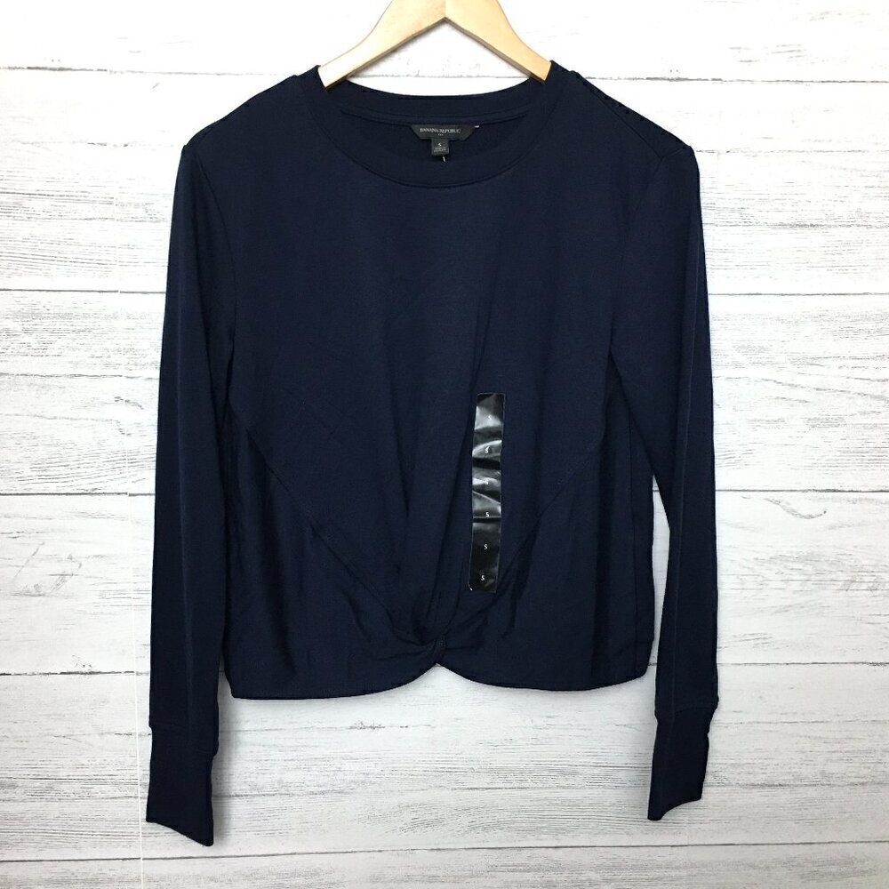 NEW Banana Republic Women's Navy Blue Twist Front Top Long Sleeve Tee Small